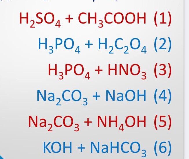 Solved H2SO4 + CH3COOH (1) H3PO4 + H2C204 (2) H3PO4 + HNO3 | Chegg.com