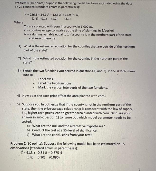 Solved Problem 1 ( 40 Points): Suppose The Following Model | Chegg.com