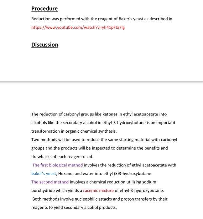 Solved Reduction of a ketone with Baker's Yeast Introduction Chegg