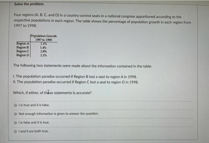 Solved Solve The Problem. Four Regions (A, B, C, And D) In A | Chegg.com