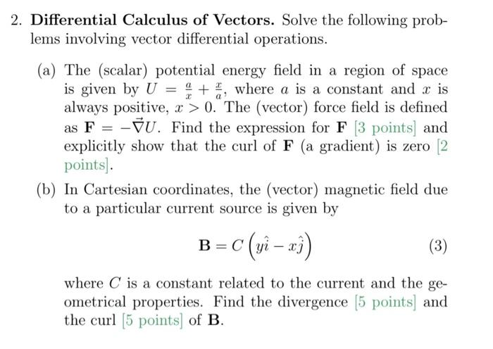 Solved C 2. Differential Calculus of Vectors. Solve the | Chegg.com