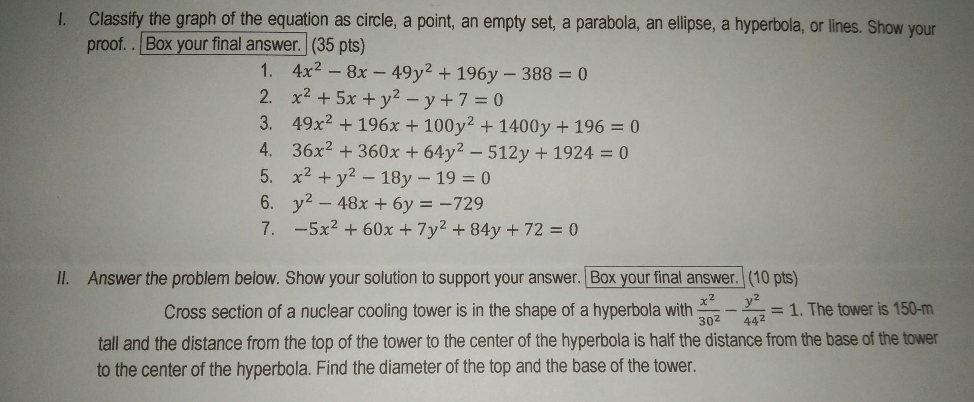 Solved 1. Classify the graph of the equation as circle, a | Chegg.com