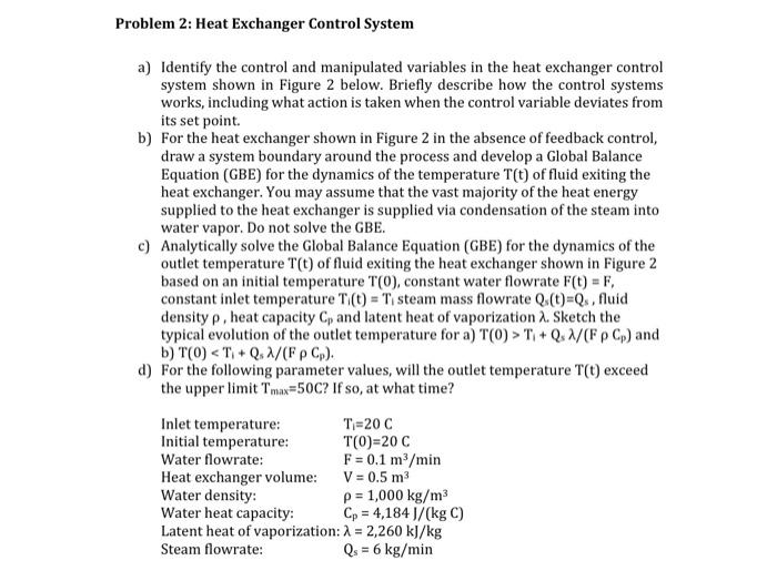 Problem 2: Heat Exchanger Control System A) Identify | Chegg.com