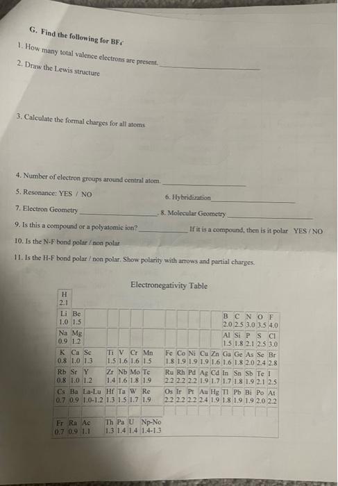 Solved G. Find the following for BF4 1. How many total | Chegg.com