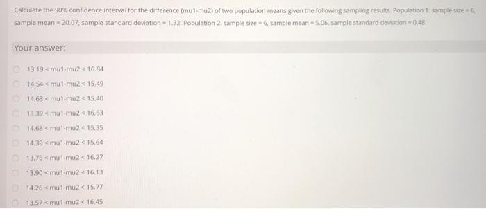 Solved Calculate the 90% confidence interval for the | Chegg.com