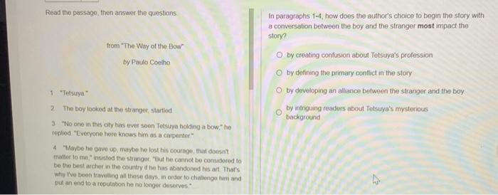Solved Read the passage then answer the questions In | Chegg.com