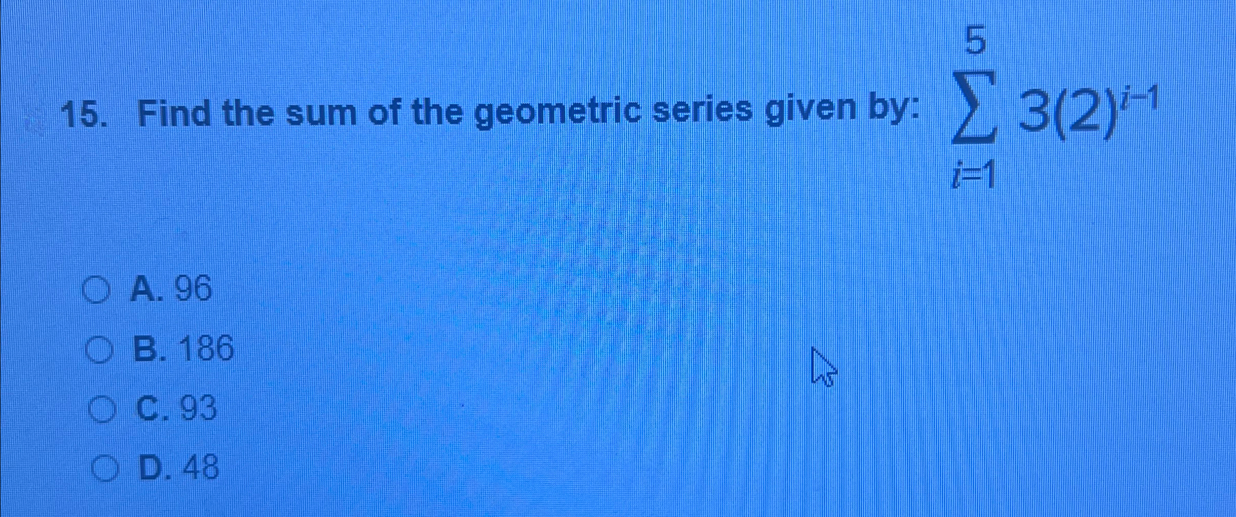 Solved Find the sum of the geometric series given by: | Chegg.com