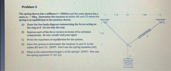 Solved The spring shown has a stiffness k= 200N/m and the | Chegg.com