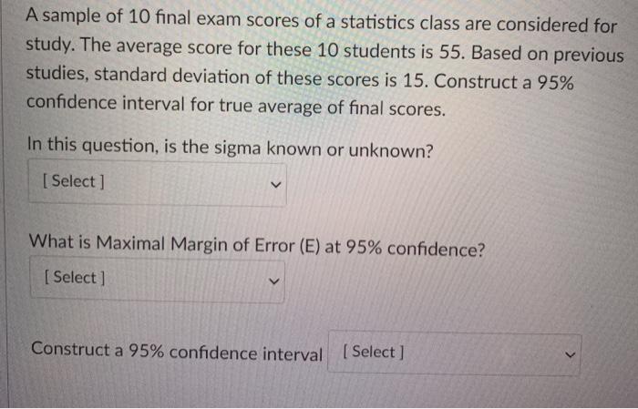 Solved A sample of 10 final exam scores of a statistics | Chegg.com