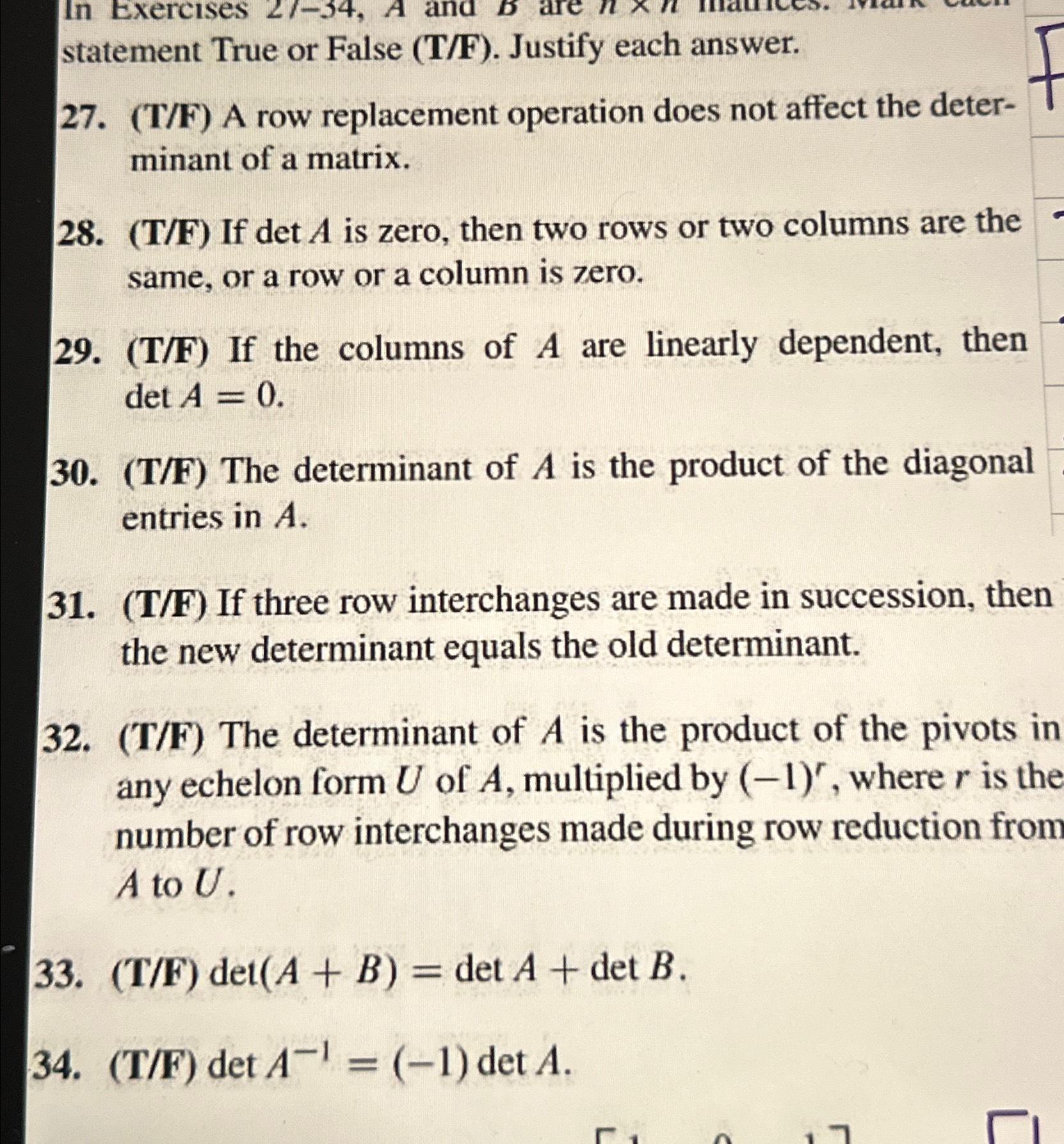 Solved statement True or False T F . Justify each Chegg