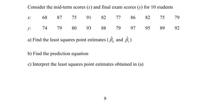 Solved Consider the mid-term scores (x) and final exam | Chegg.com