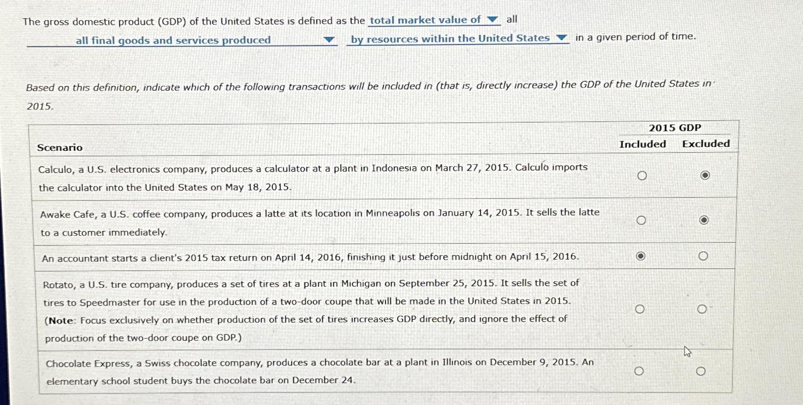 Solved The gross domestic product (GDP) ﻿of the United | Chegg.com