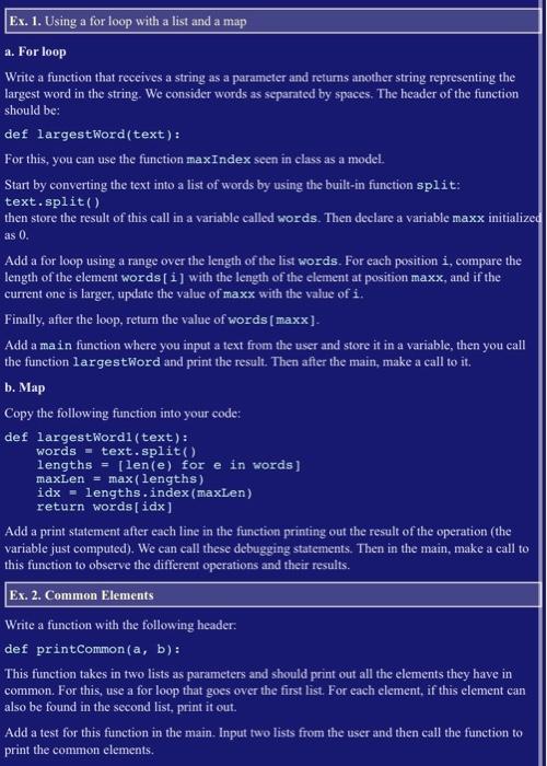 Solved Ex. 1. Using a for loop with a list and a map a. For | Chegg.com