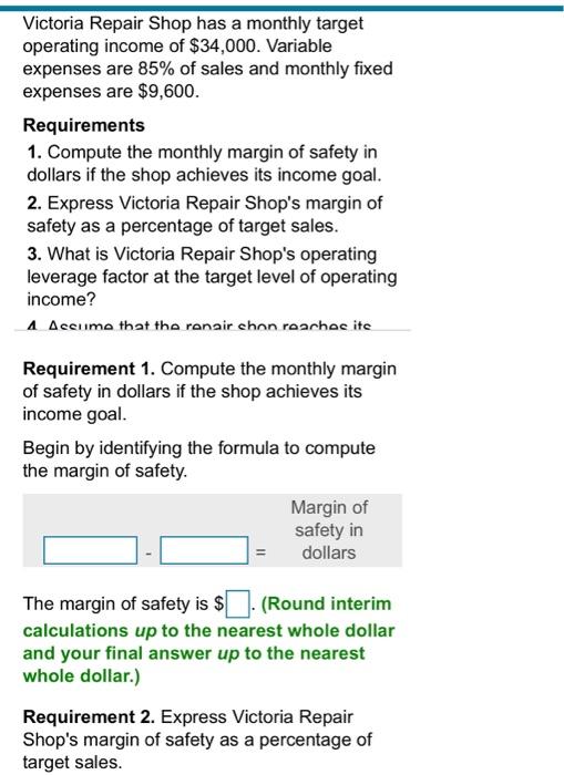 Solved Victoria Repair Shop has a monthly target operating