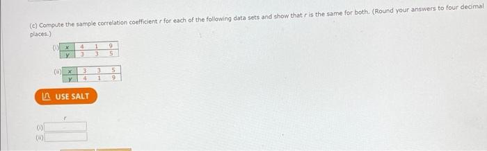 Solved (c) Compute the sample correlation coefficient for | Chegg.com