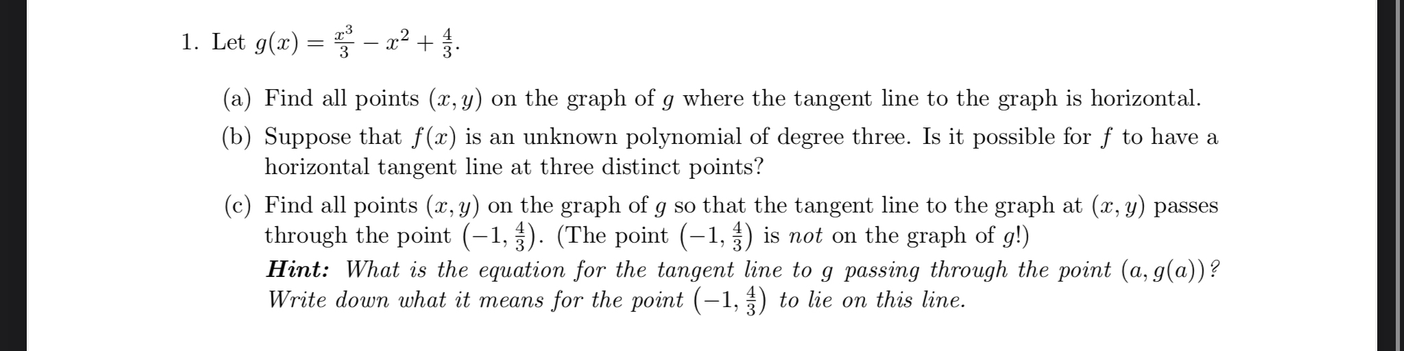 Solved Let G(x)=x33-x2+43.(a) ﻿find All Points (x,y) ﻿on The 