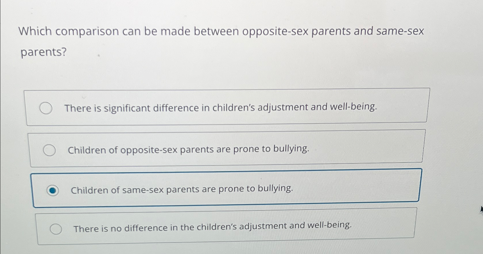 Solved Which comparison can be made between opposite-sex | Chegg.com