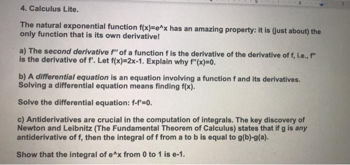 Solved 4. Calculus Lite. The natural exponential function | Chegg.com