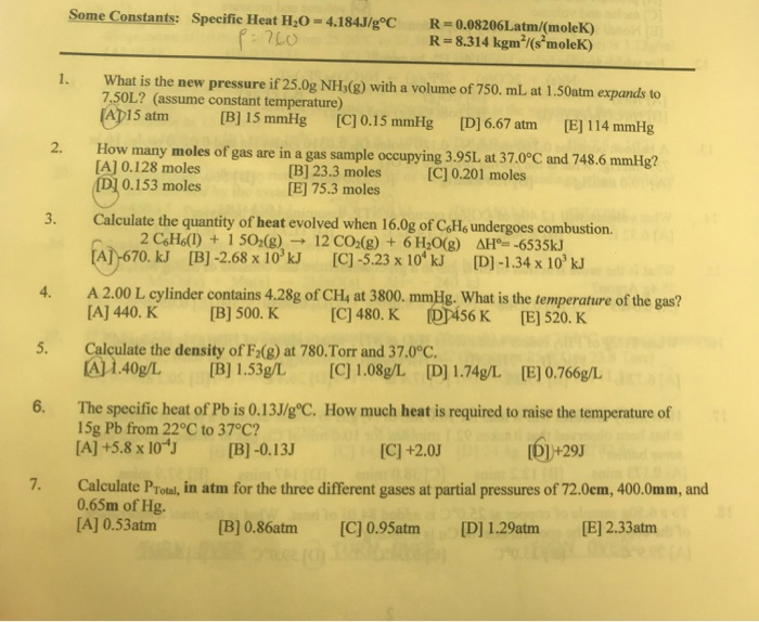 Solved Some Constants Specific Heat H 4 184j G C P 76 Chegg Com