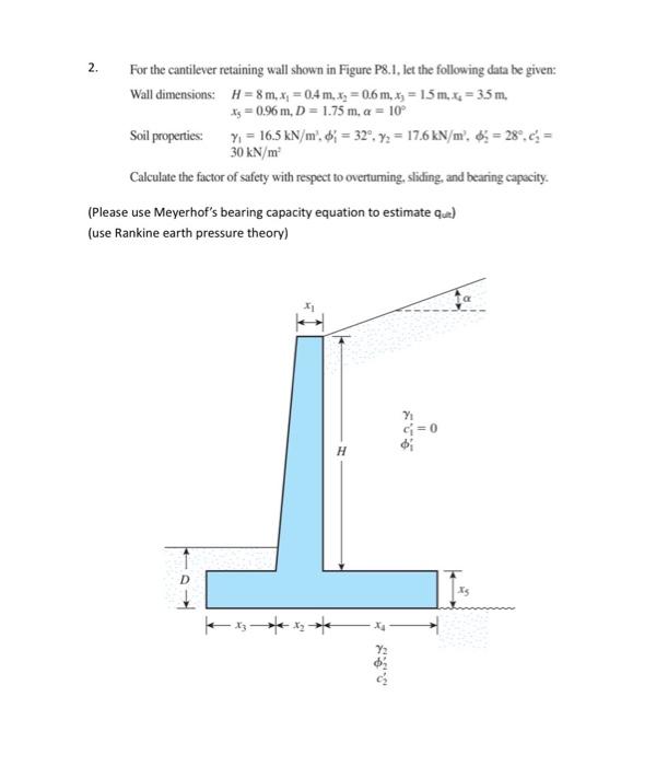 Solved 2. For the cantilever retaining wall shown in Figure | Chegg.com