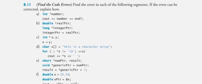 Solved 8.11 (Find the Code Errors) Find the error in each of | Chegg.com