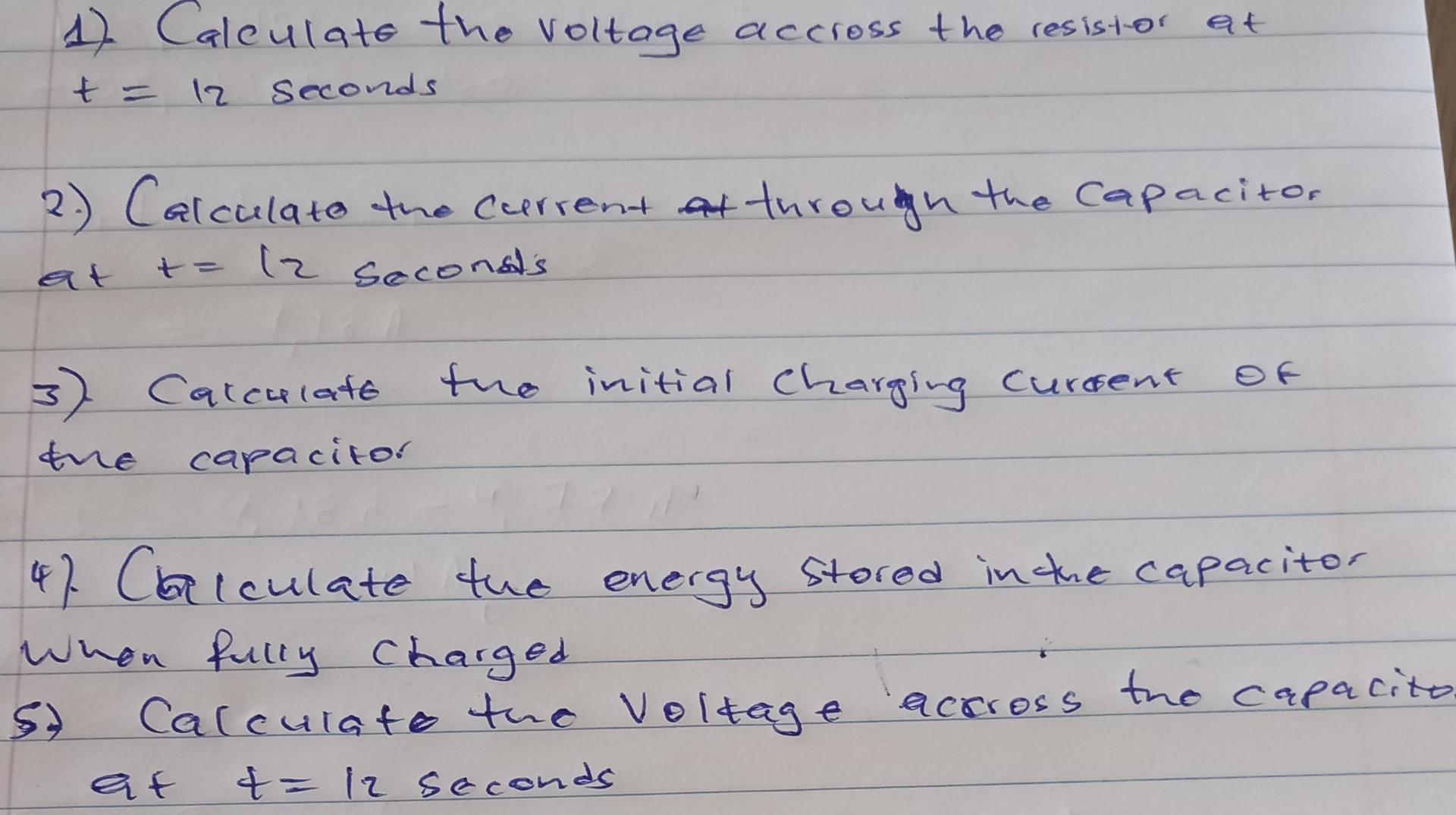 Solved ΛΜ 1 ΜΩ Vs .300 V 6 μΕ 1) Calculate the voltage | Chegg.com