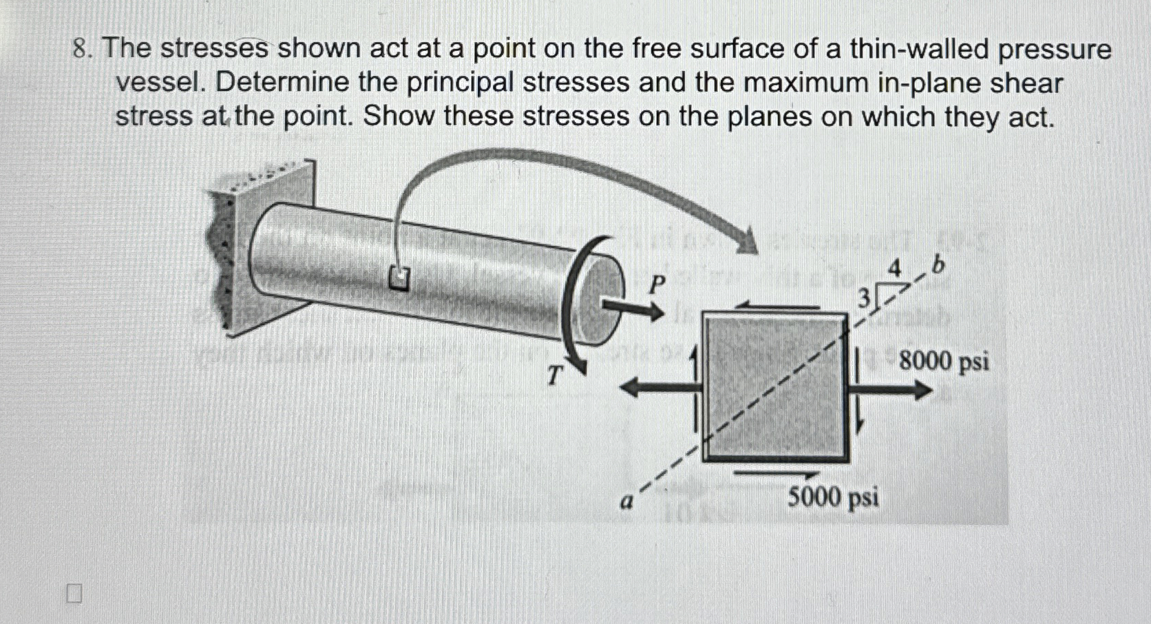 Solved The stresses shown act at a point on the free surface | Chegg.com