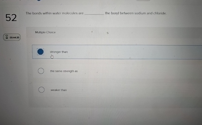 Solved The bonds within water molecules arethe bond between | Chegg.com