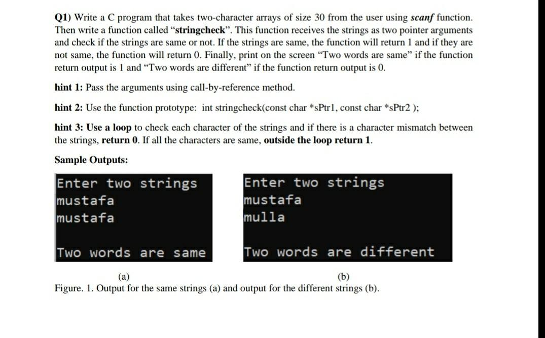 Solved Q1) Write a C program that takes two-character arrays | Chegg.com