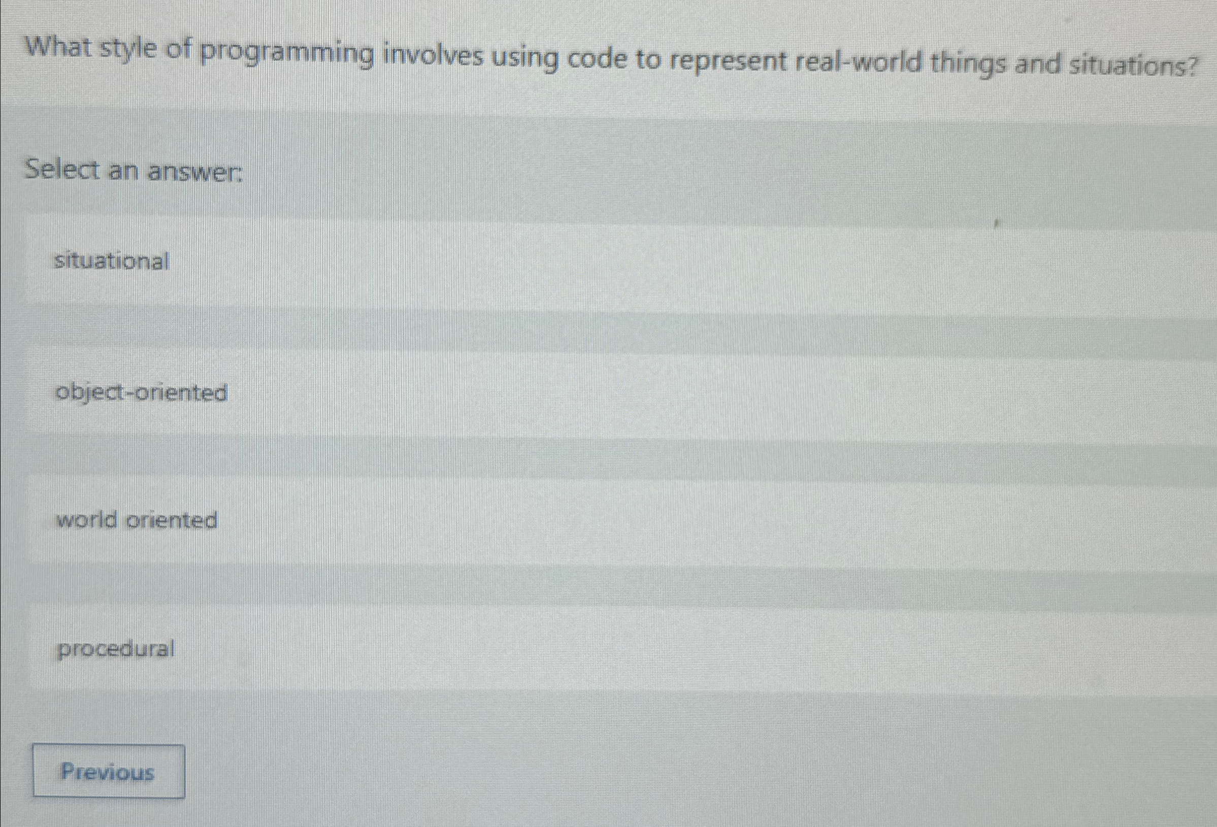 Solved What style of programming involves using code to | Chegg.com