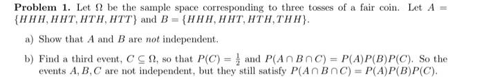 Solved Problem 1. Let Ω be the sample space corresponding to | Chegg.com