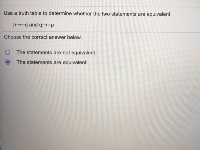 Solved Use a truth table to determine whether the two | Chegg.com