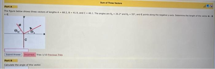 Solved The figure below shows three vectors of lengths A = | Chegg.com