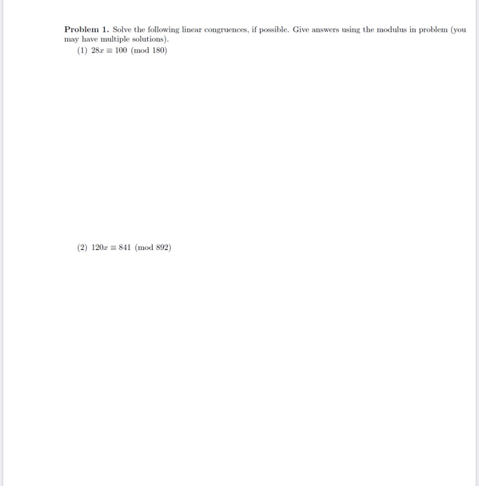 Solved 1. Solve The Following Linear Congruences, If | Chegg.com