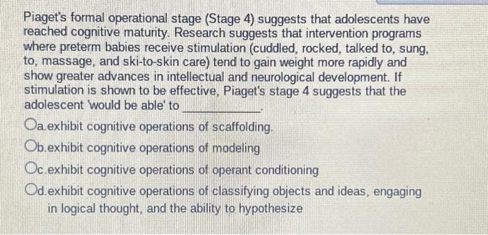 Piaget formal outlet operations stage