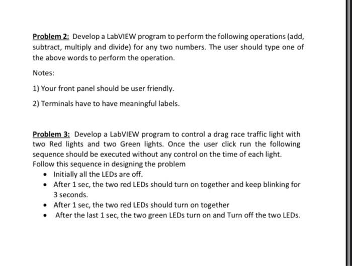 Solved Problem 2: Develop a LabVIEW program to perform the | Chegg.com