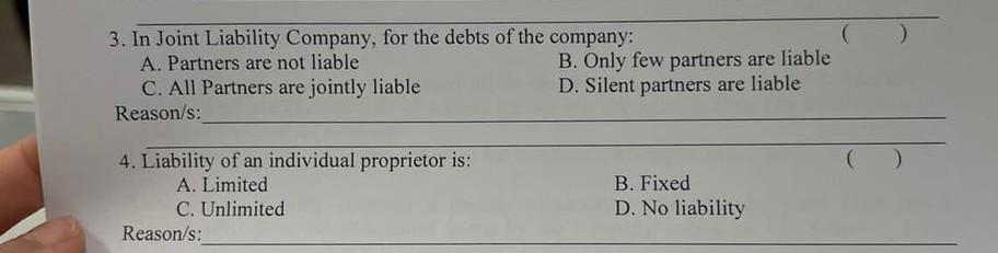 Solved 3. In Joint Liability Company, For The Debts Of The | Chegg.com