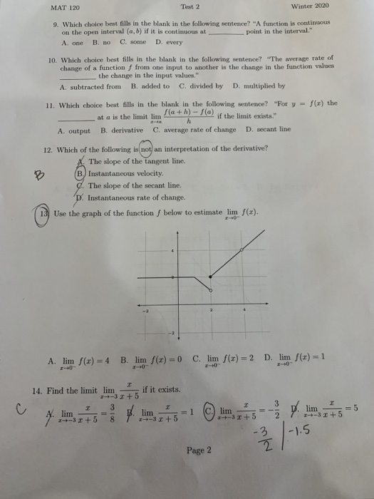 Solved: MAT 120 Test 2 Winter 2020 9. Which Choice Best Fi... | Chegg.com