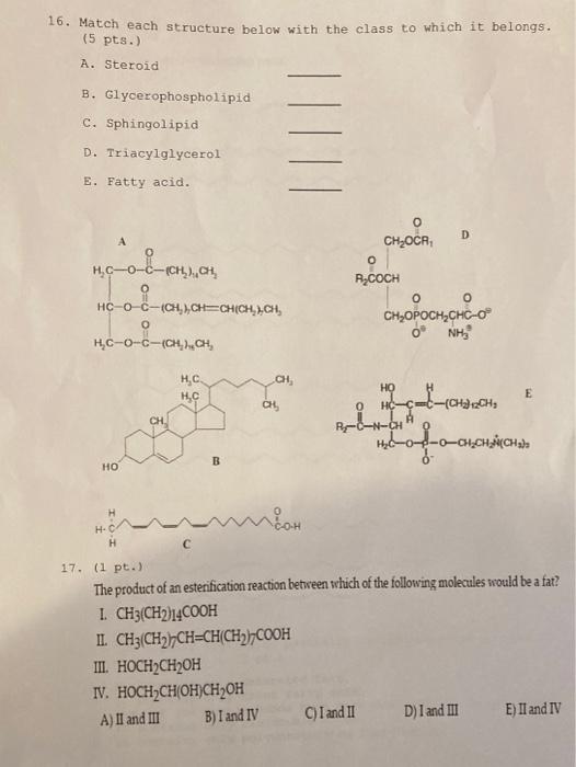 Solved 16. Match each structure below with the class to | Chegg.com
