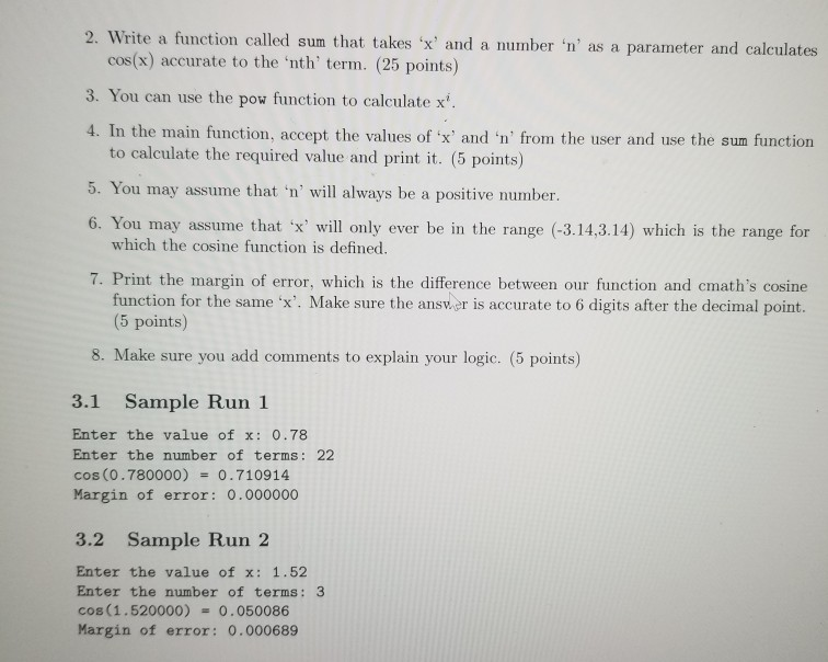 2. Write a function called sum that takes 'x' and a | Chegg.com
