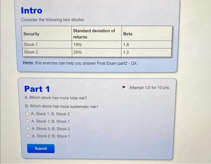 Solved Intro Consider The Following Two Stocks: Security | Chegg.com