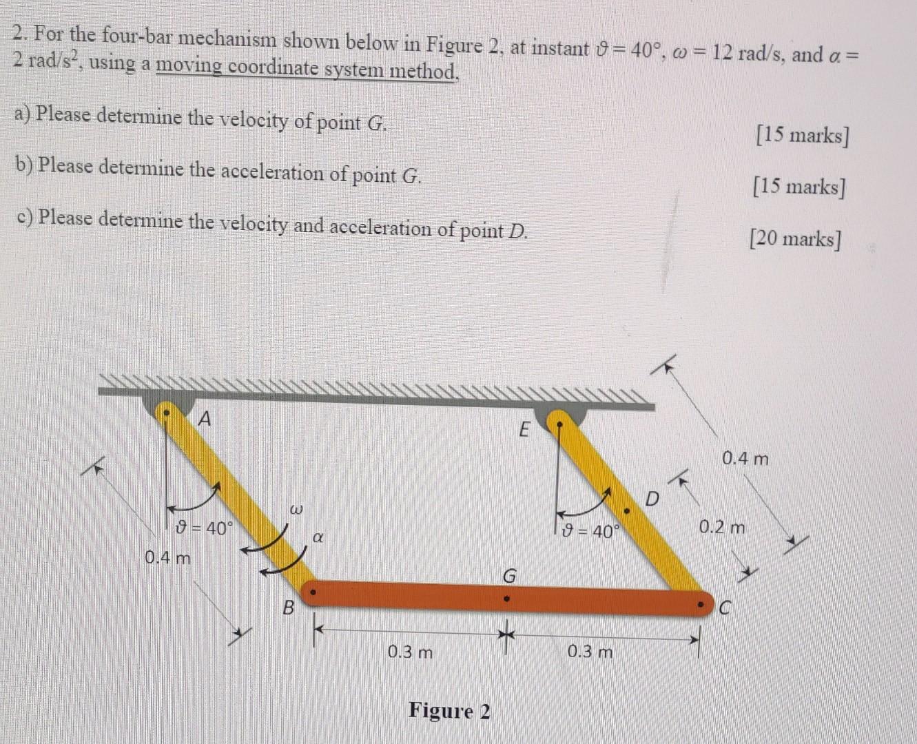 Solved 2. For the four-bar mechanism shown below in Figure | Chegg.com