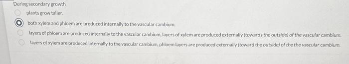 Solved During secondary growth plants grow taller: both | Chegg.com