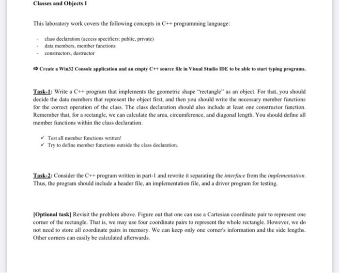 Solved Classes and Objects This laboratory work covers the | Chegg.com