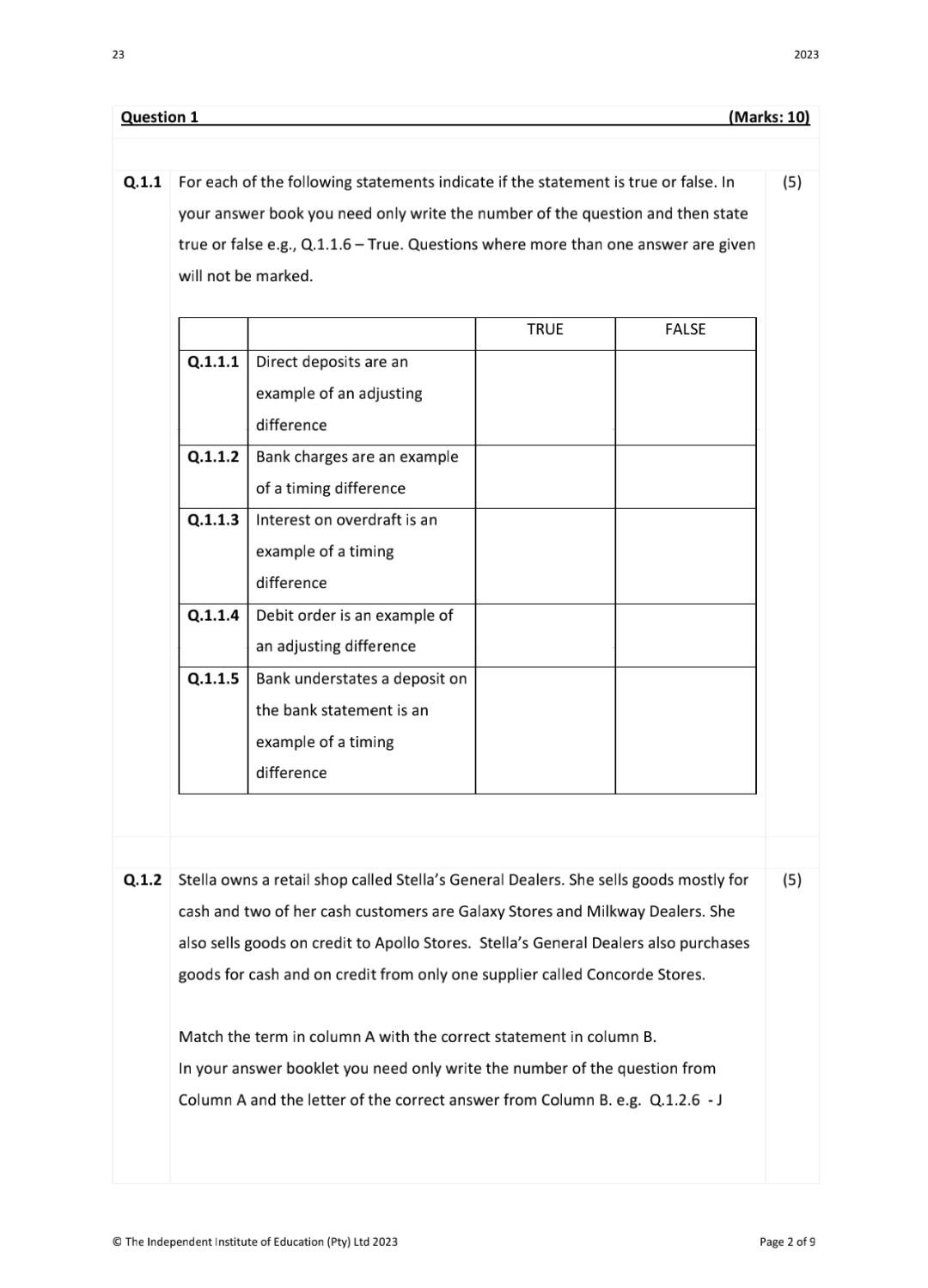 Solved Q.1.1 For each of the following statements indicate | Chegg.com