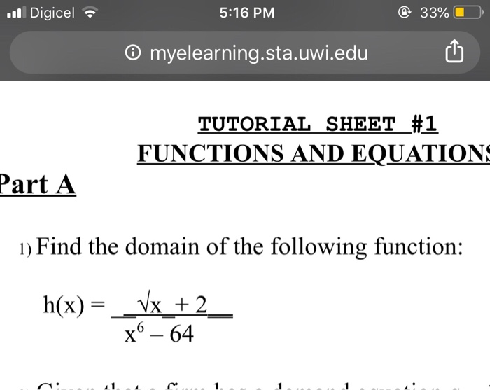 Solved @ 33% l Digicel 5:16 PM myelearning.sta.uwi.edu | Chegg.com