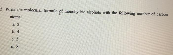 what is the general molecular formula of saturated monohydric alcohols