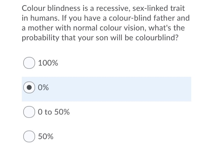 Solved Colour Blindness Is A Recessive Sex Linked Trait In 1012