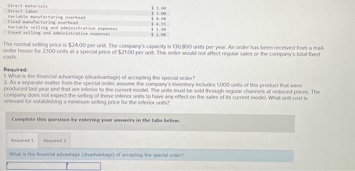 Solved The normal selling pice is $24.00 per unit. The | Chegg.com