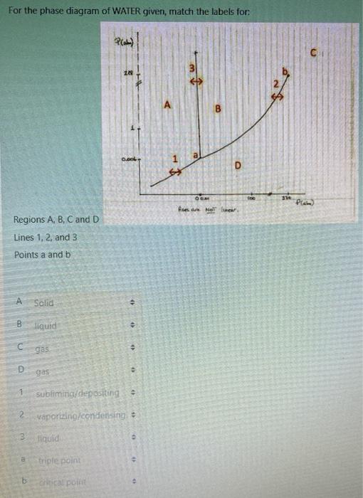 Solved For the phase diagram of WATER given, match the | Chegg.com
